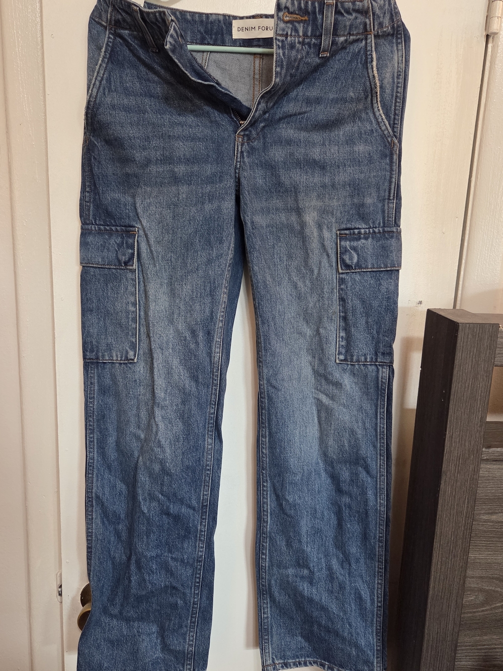 Denim Forum Blue Jeans with Tan Leather Patch